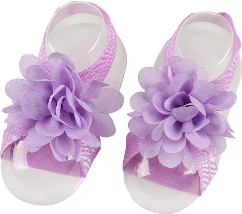 Toptim Baby Girl's Barefoot Sandals Flower for Newborn Toddlers (0-3T) (Chiffon Flowers of 15) - Image 5